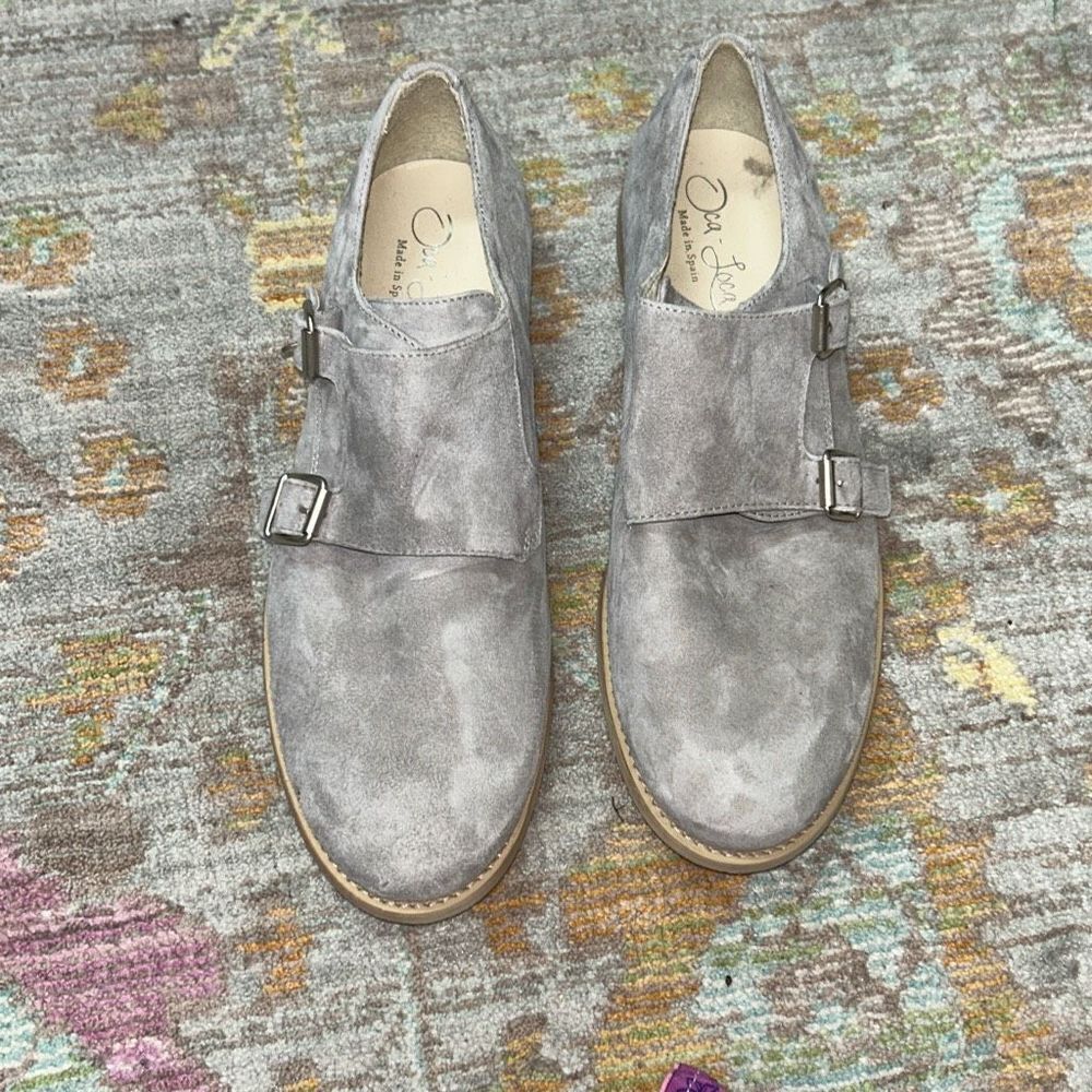 Oca loca grey suede double buckle dress shoes big boy sz 37 designer made in Spa